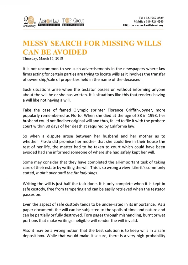 MESSY SEARCH FOR MISSING WILLS CAN BE AVOIDED