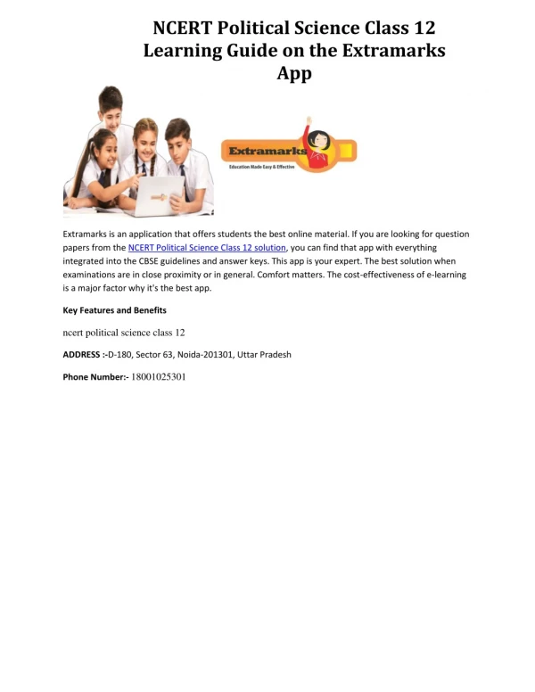 NCERT Political Science Class 12 Learning Guide on the Extramarks App