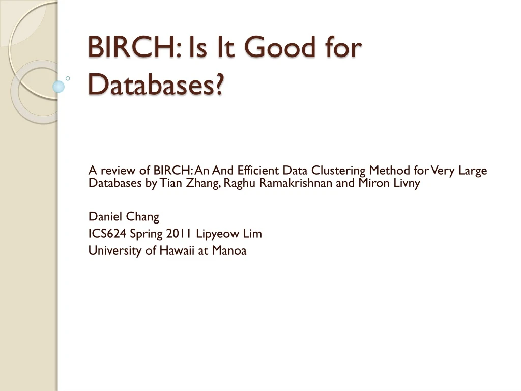 birch is i t good for databases