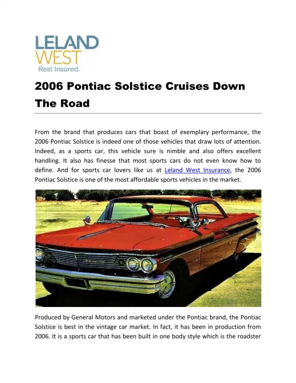 2006 Pontiac Solstice Cruises Down The Road
