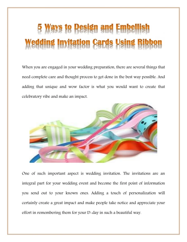 5 Ways to Design and Embellish Wedding Invitation Cards Using Ribbon