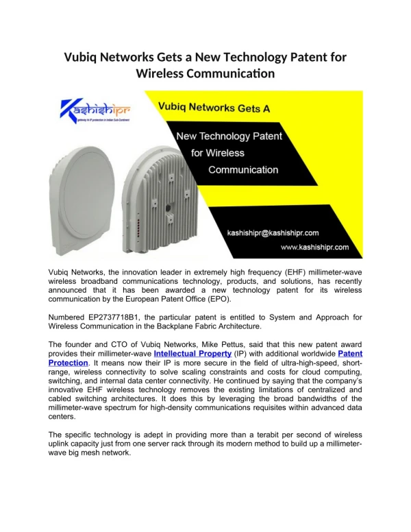 Vubiq Networks Gets a New Technology Patent for Wireless Communication
