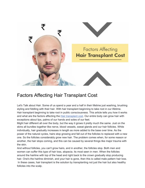 Factor affecting Hair transplant Cost in India