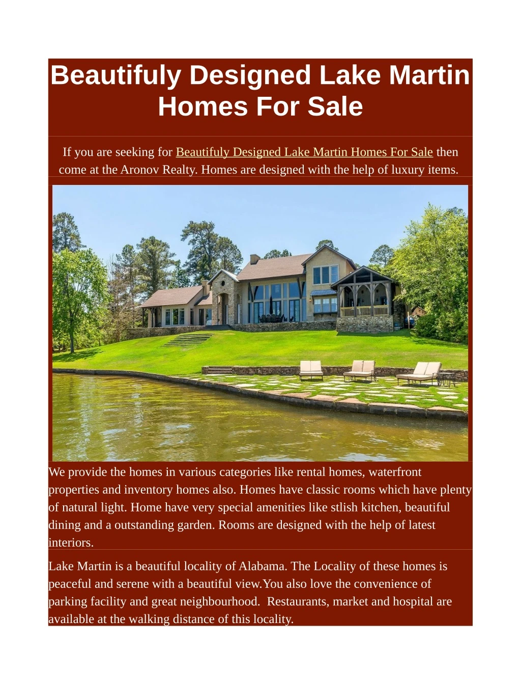 beautifuly designed lake martin homes for sale