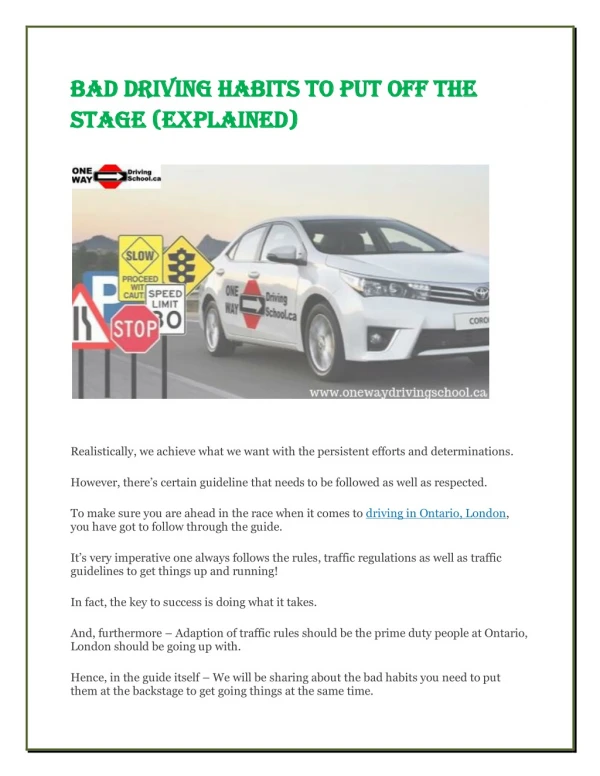 Bad Driving Habits to Put Off the Stage (Explained)