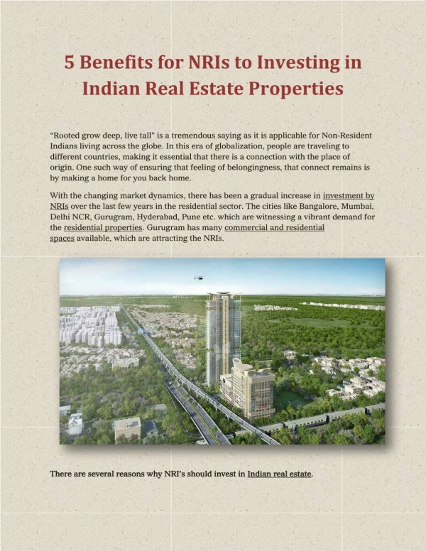 5 Benefits for NRIs to Investing in Indian Real Estate Properties