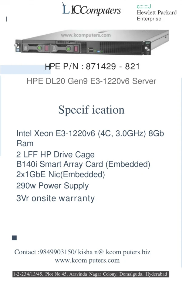 HPE DL20GEN9 E3-1220V6 Server