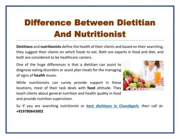 Difference Between Dietitian And Nutritionist