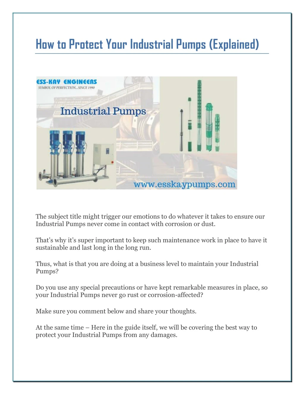how to protect your industrial pumps explained