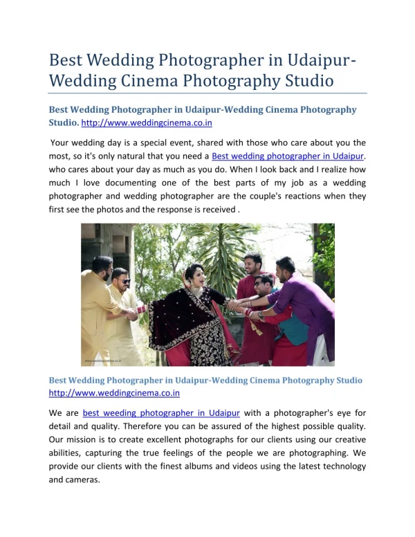 Best Wedding Photographer in Udaipur-Wedding Cinema Photography Studio.
