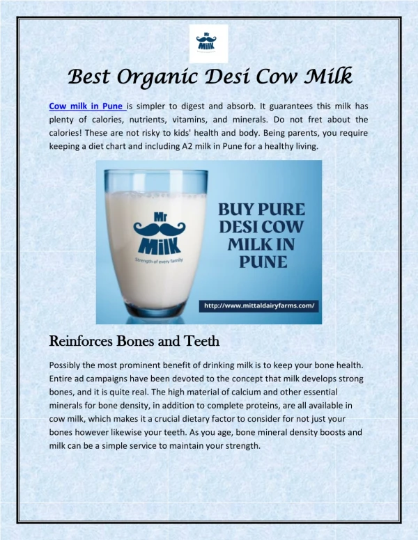 The Organic A2 Milk: Online Milk Delivery in Pune