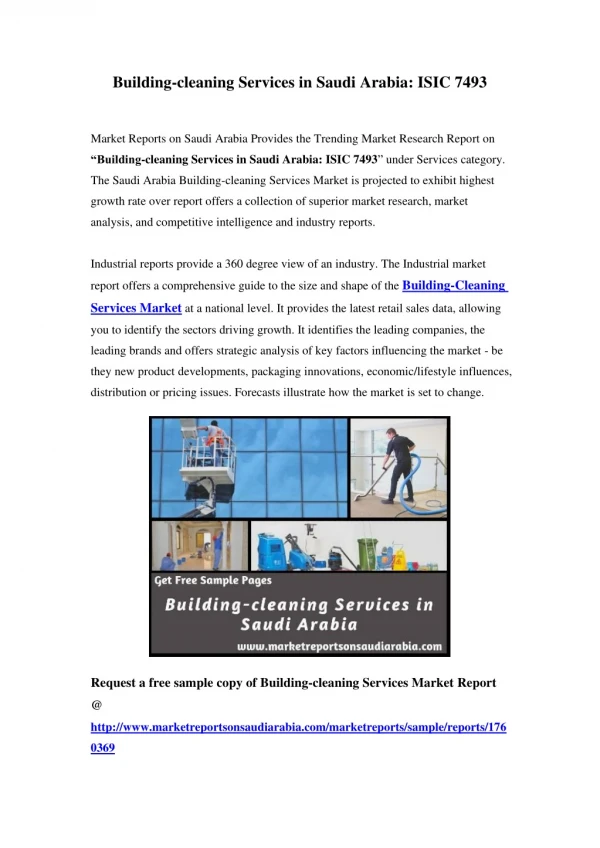 Saudi Arabia Building-cleaning Services Market Opportunity and Forecast Till 2023