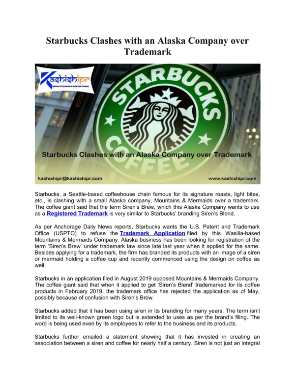 Starbucks Clashes with an Alaska Company over Trademark