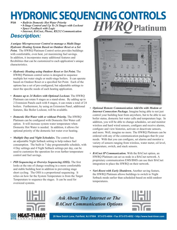The Heat-Timer® HWRQ Platinum Control Series