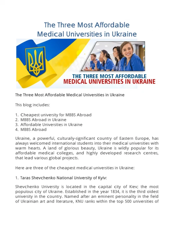The Three Most Affordable Medical Universities In Ukraine