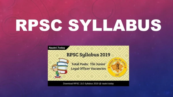 RPSC Syllabus 2019 Download For 156 Jr. Legal Officer Exam Pattern