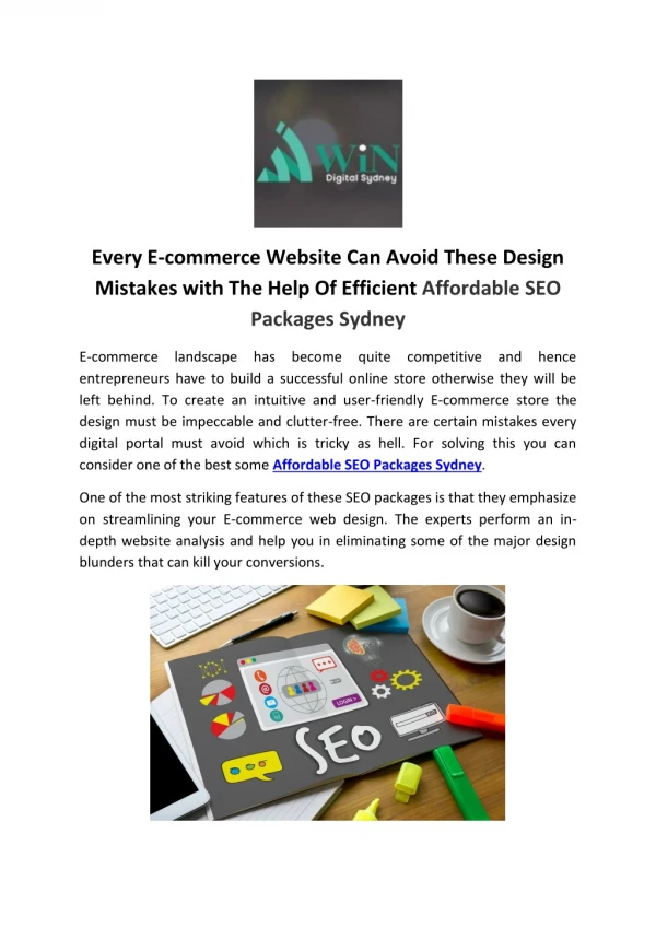 Every E-commerce Website Can Avoid These Design Mistakes with The Help Of Efficient Affordable SEO Packages Sydney