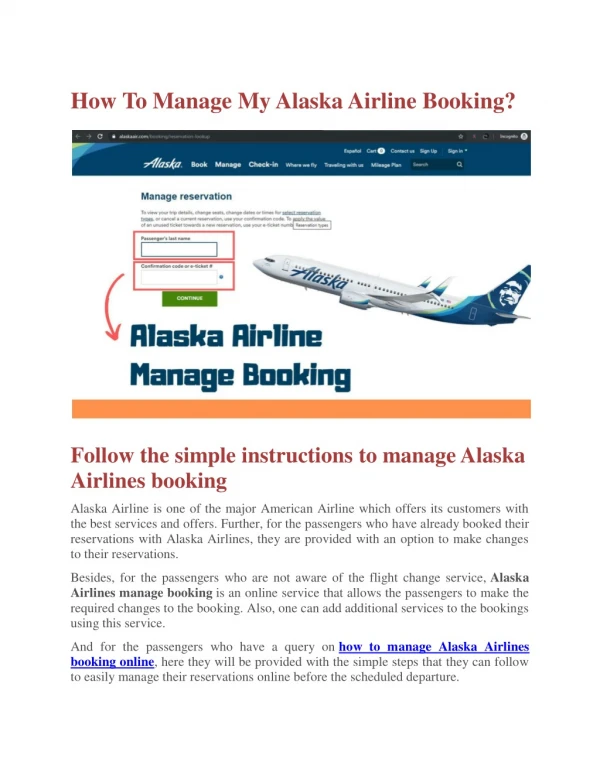 How to Manage my Alaska Airline booking?