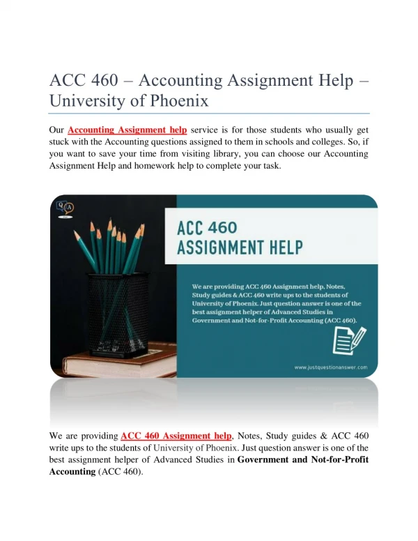ACC 460 – Accounting Assignment Help – University of Phoenix