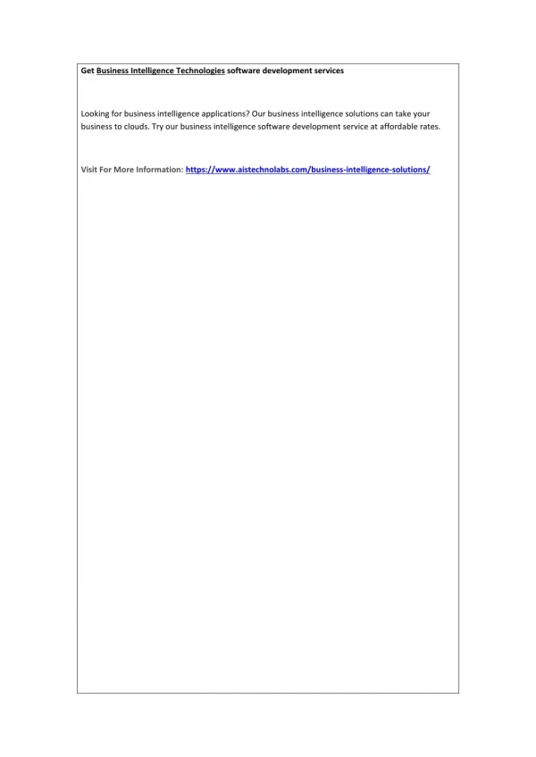 get business intelligence technologies software