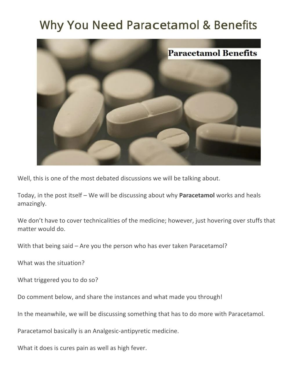 why you need paracetamol benefits