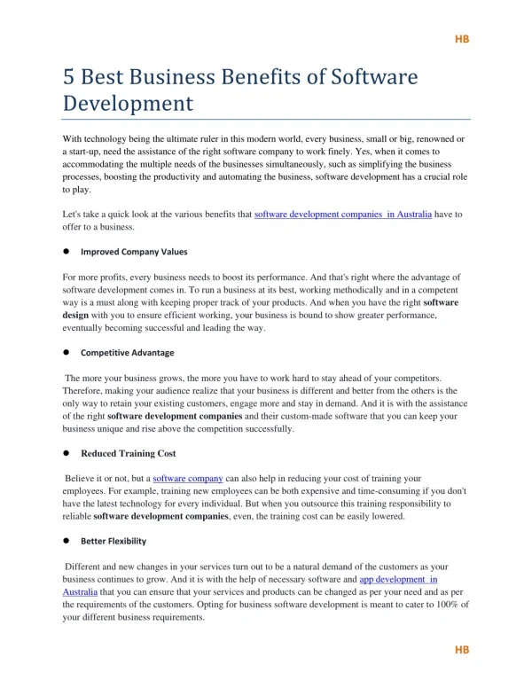 Business Benefits Of Software Development