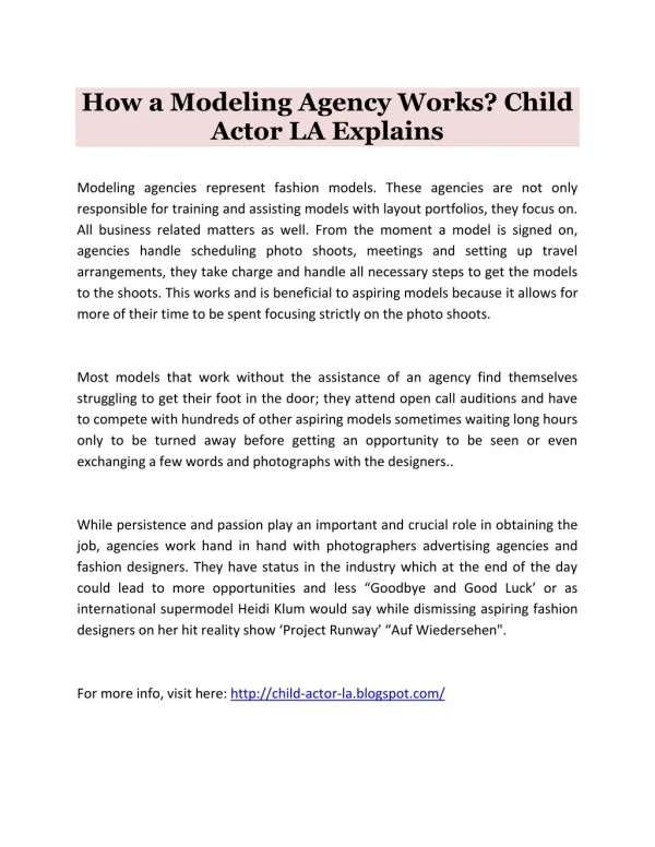 How a Modeling Agency Works? Child Actor LA Explains