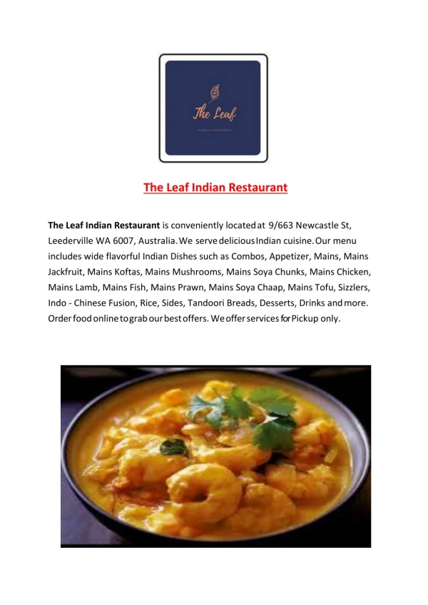 15% Off - The Leaf Indian Restaurant-Leederville - Order Food Online