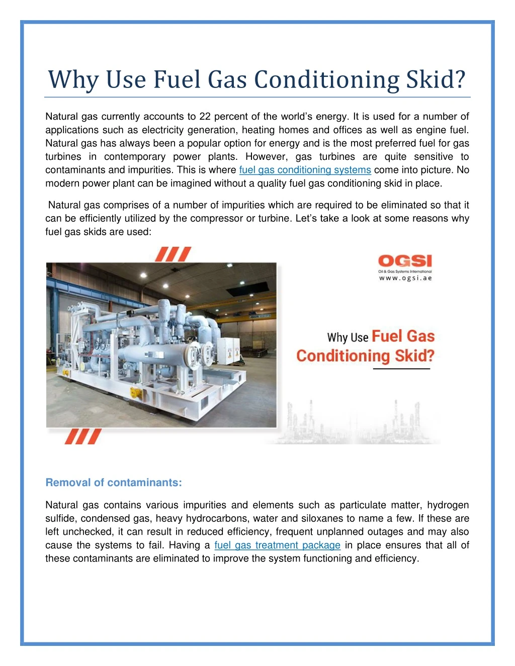 why use fuel gas conditioning skid