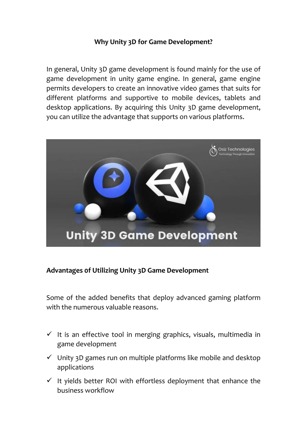 why unity 3d for game development