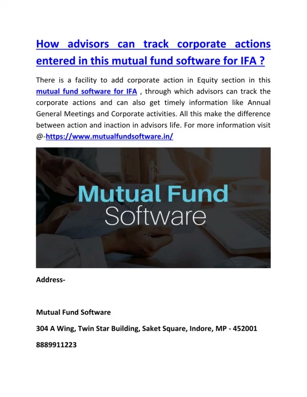 How advisors can track corporate actions entered in this mutual fund software for IFA ?