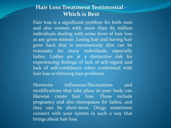 Hair Loss Treatment Testimonial - Which is Best