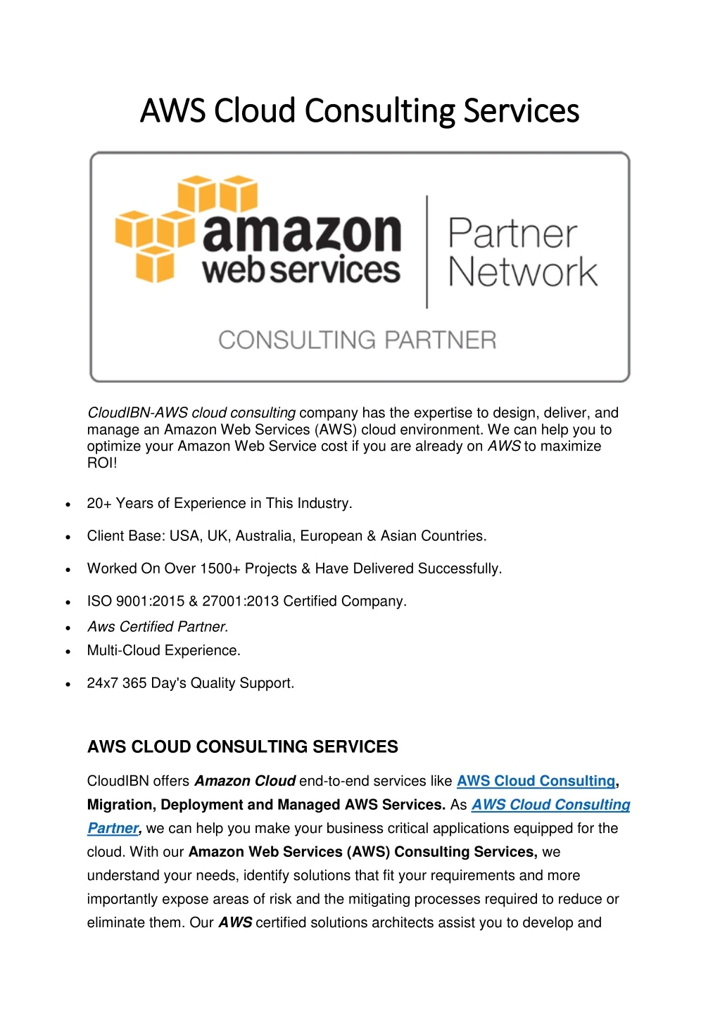 aws cloud consulting services aws cloud