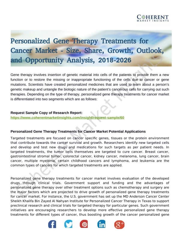 Personalized Gene Therapy Treatments for Cancer Market 2018-2026 Market Positioning, Revenue