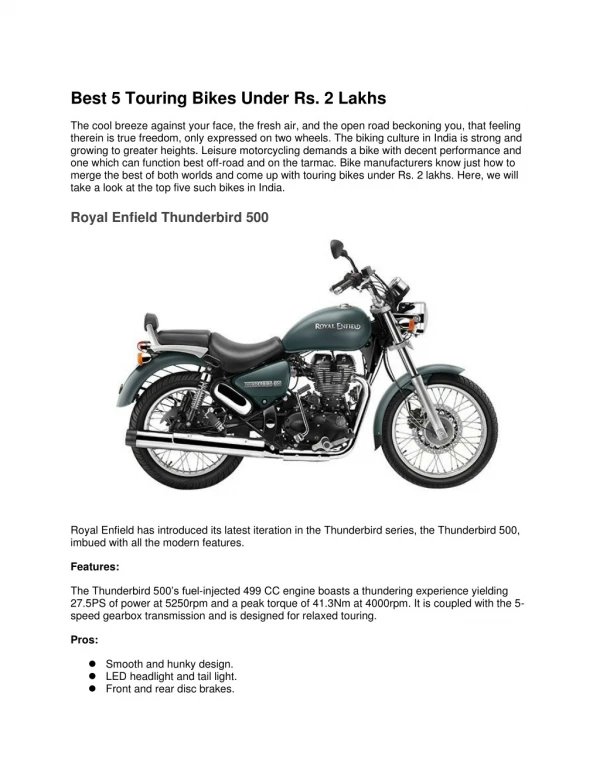 Best 5 Touring Bikes Under Rs. 2 Lakhs
