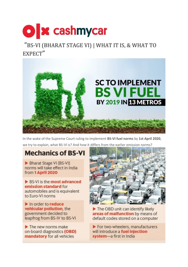 “BS-VI (BHARAT STAGE VI) | What it is, & What to Expect?”