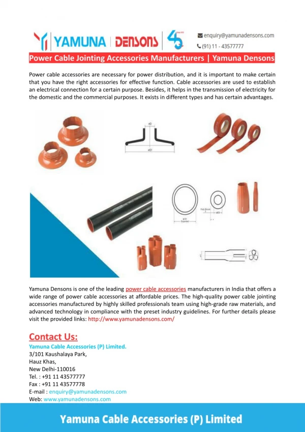 Power Cable Jointing Accessories Manufacturers-Yamuna Densons