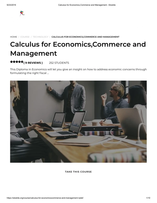 Calculus for Economics,Commerce and Management - Edukite