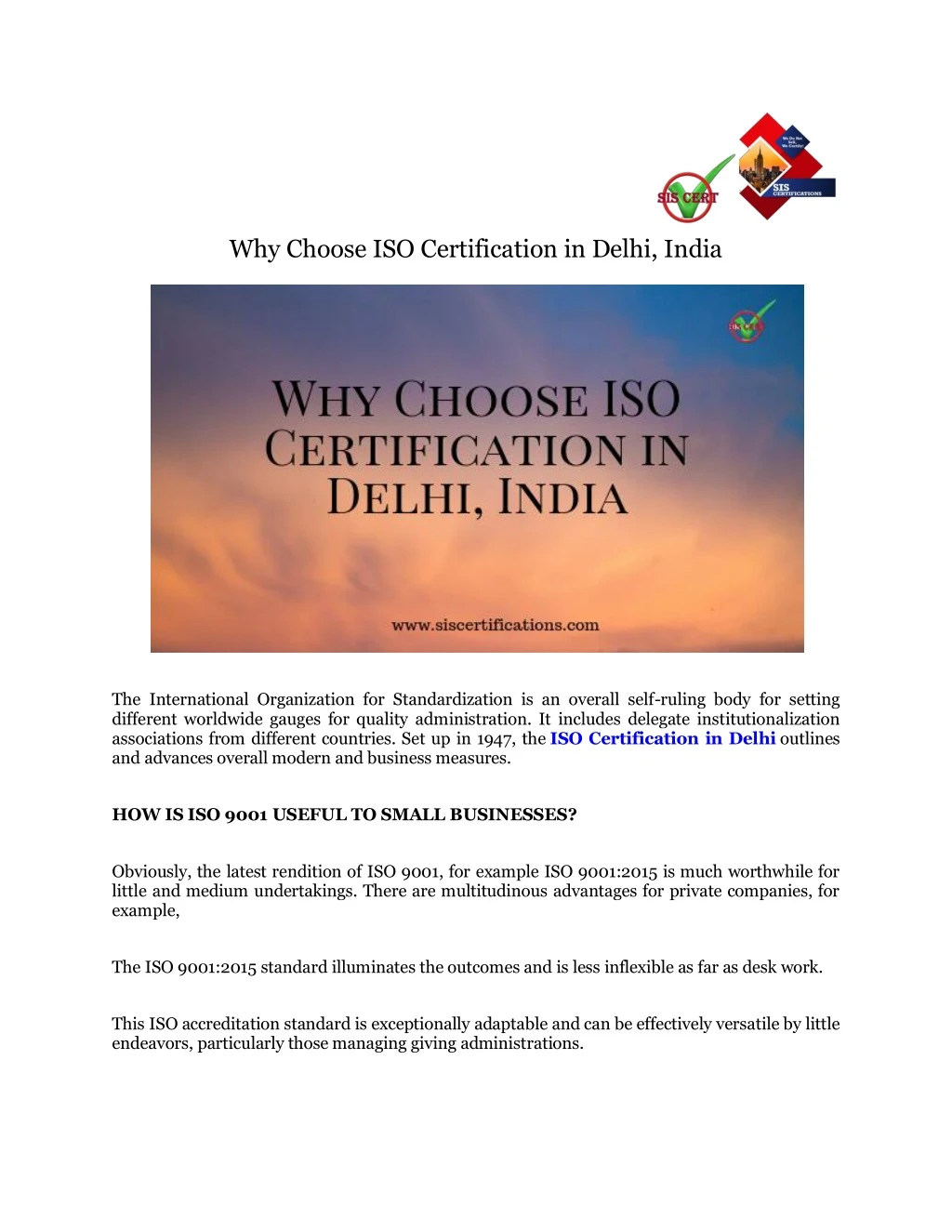why choose iso certification in delhi india