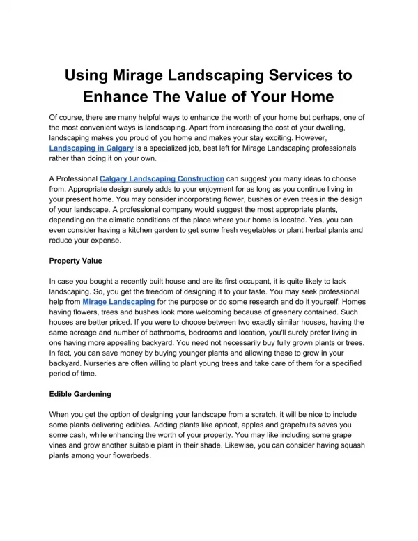 Using Mirage Landscaping Services to Enhance The Value of Your Home