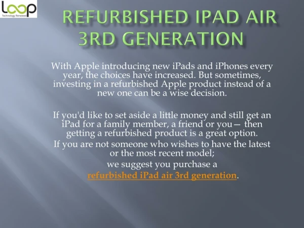 Best Refurbished iPad Air 3rd Generation- Loop8
