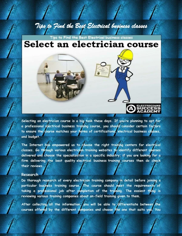 Tips to Find the Best Electrical business classes