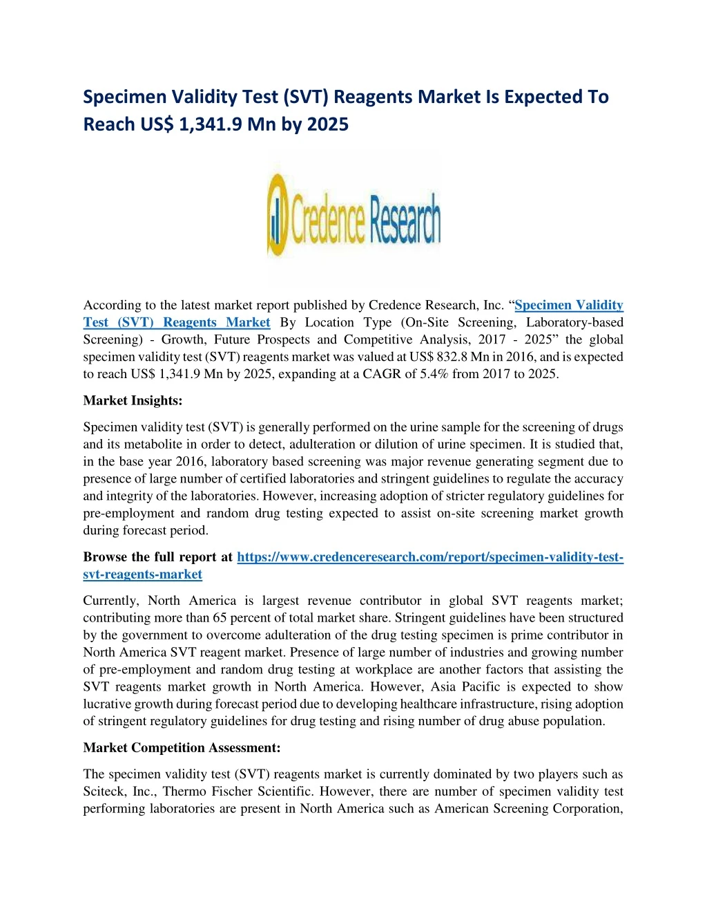 specimen validity test svt reagents market