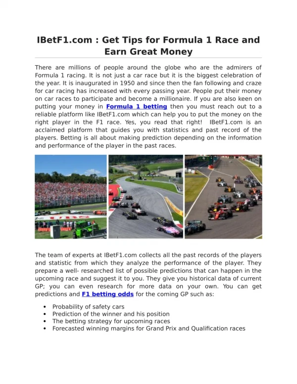 IBetF1.com : Get Tips for Formula 1 Race and Earn Great Money