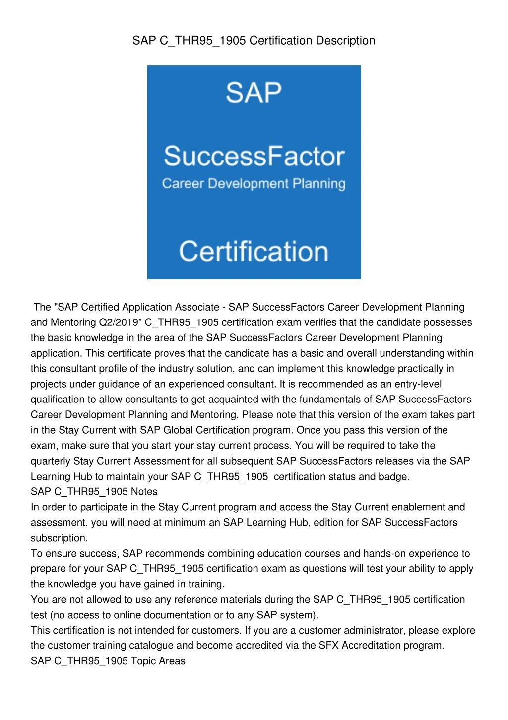 sap c thr95 1905 certification description