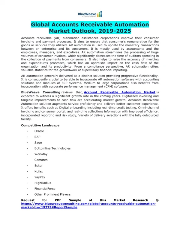 Global Accounts Receivable Automation Market Outlook, 2019-2025