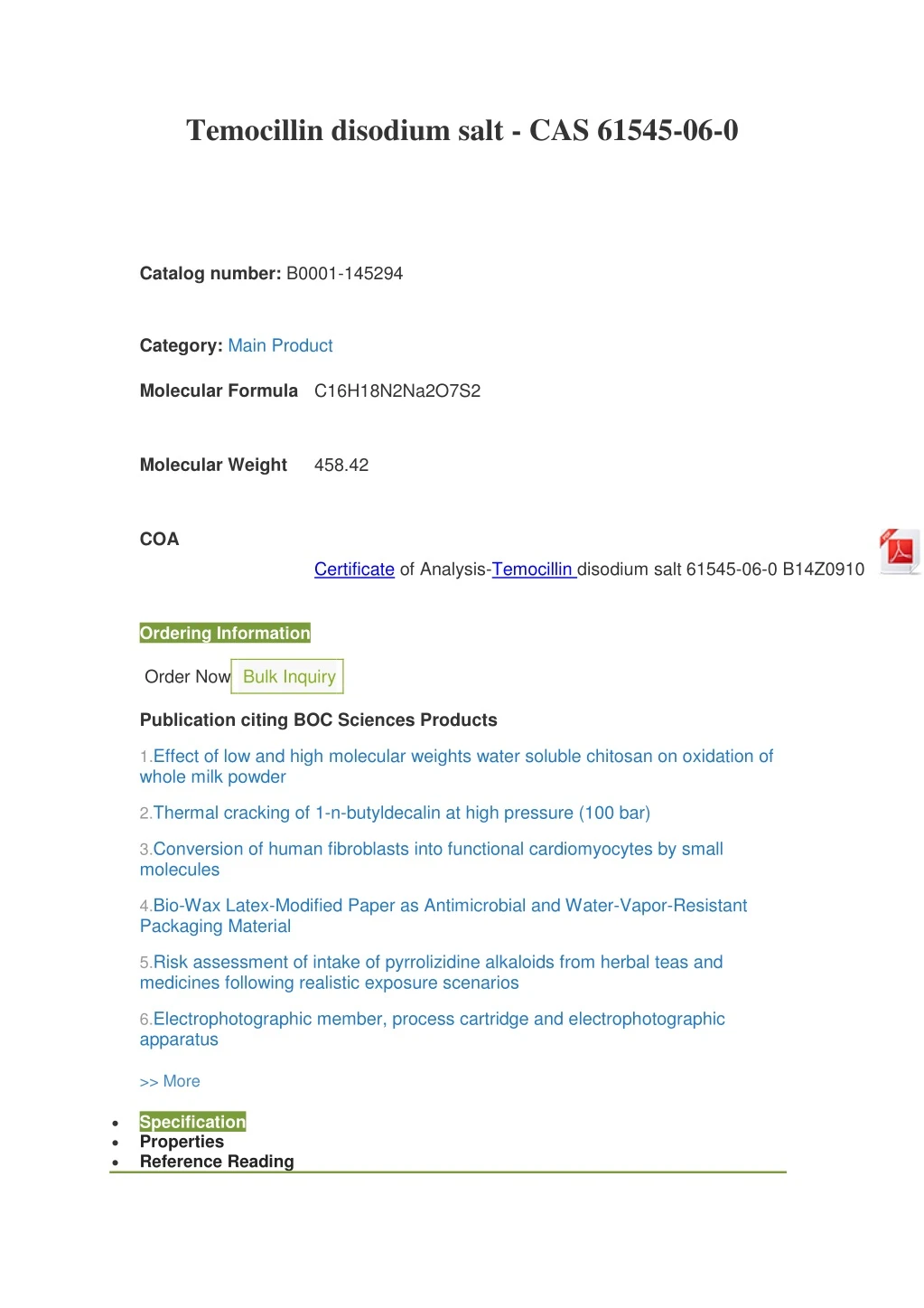 temocillin disodium salt cas 61545 06 0