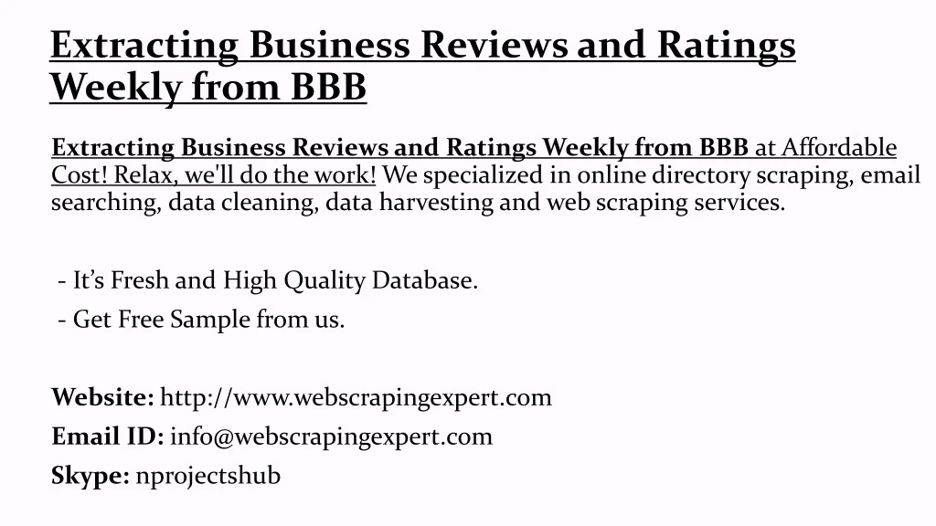 extracting business reviews and ratings weekly from bbb