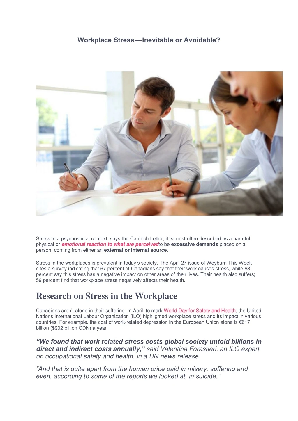 workplace stress inevitable or avoidable