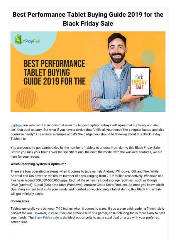 Best Performance Tablet Buying Guide 2019 for the Black Friday Sale